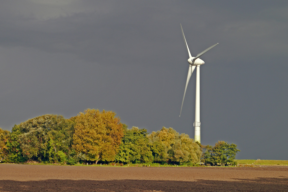 Windmolens op een landbouwbedrijf